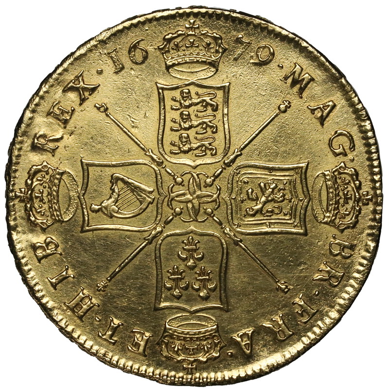 イギリス 1679年 5ギニー金貨 チャールズ2世 TRICESIMO on edge